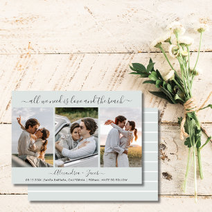 Minimalist 3 Photo Beach Wedding Save the Date