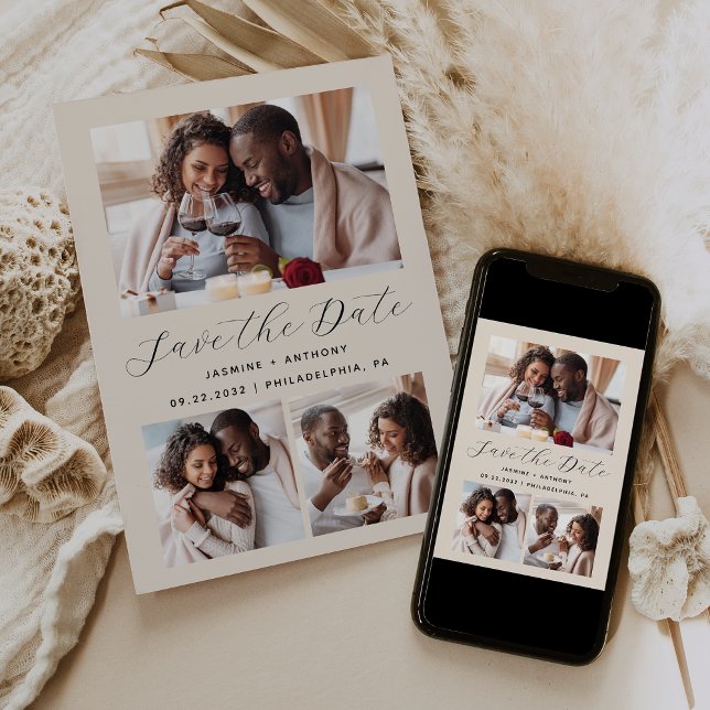 Minimalist 3-Photo Collage Beige Save The Date (Creator Uploaded)