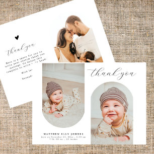 Minimalist 3 Photo Collage Modern Baby Shower Thank You Card