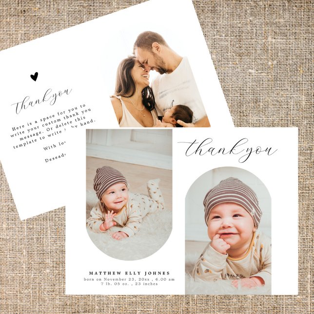 Minimalist 3 Photo Collage Modern Baby Shower Thank You Card (Creator Uploaded)