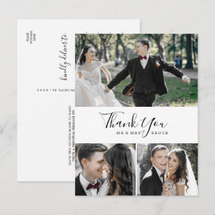 Minimalist 3 Photo Collage Thank You Postcard
