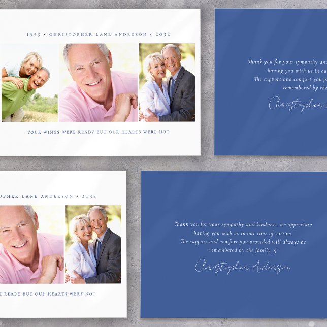 Minimalist 3 Photo Funeral Sympathy  Thank You Card (Creator Uploaded)