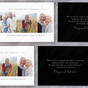 Minimalist 3 Photo Funeral Sympathy Thank You Card