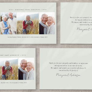 Minimalist 3 Photo Funeral Sympathy Thank You Card