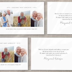 Minimalist 3 Photo Funeral Sympathy  Thank You Card