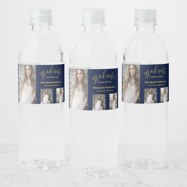 Minimalist 3 Photo Graduation Water Bottle Label (Bottles)