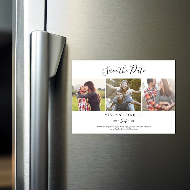 Minimalist 3 Photo Template Save the Date Magnetic Invitation (Creator Uploaded)