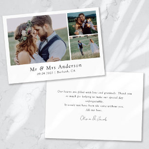 Minimalist 3 Photo Wedding Thank You Card