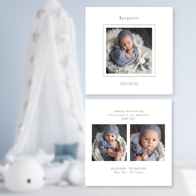Minimalist 3 Photos Baby Birth Announcement (Creator Uploaded)