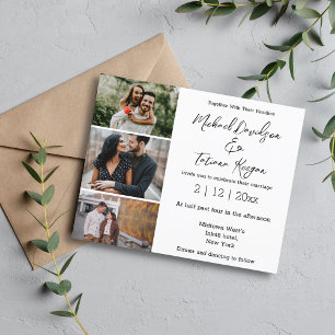 minimalist 3 photos collage wedding invitation