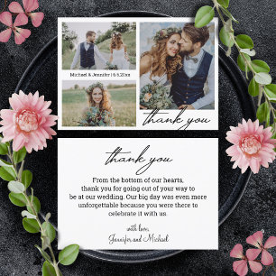 minimalist 3 photos collage wedding thank you card