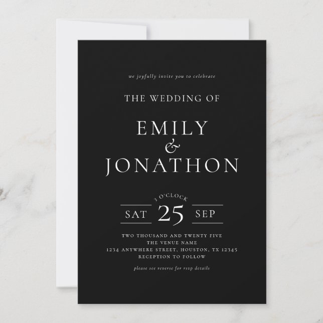 Minimalist 3 Photos QR Code White on Black Wedding Invitation (Front)