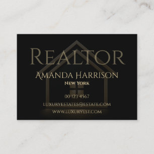 Minimalist 3D Gold and Black House Icon  Business Card