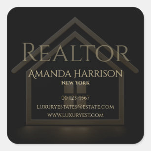 Minimalist 3D Gold and Black House Icon  Square Sticker