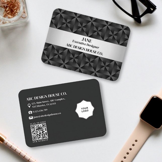 Minimalist 3D Gradient Black Diamond Geometric Business Card (Creator Uploaded)