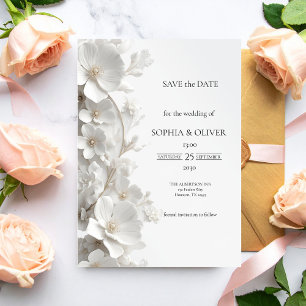 Minimalist 3D White Floral Luxury Save the Date