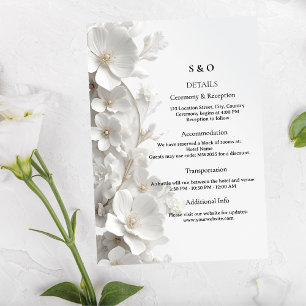 Minimalist 3D White Floral Modern Luxury Wedding Enclosure Card