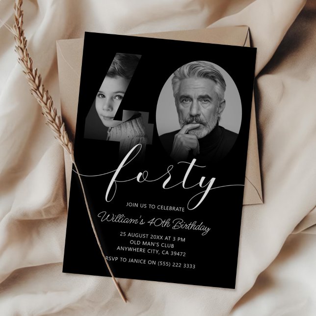 Minimalist 40th Birthday Forty Photo Invitation (Creator Uploaded)