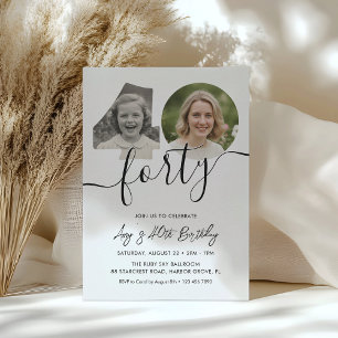 Minimalist 40th Birthday Photo  Invitation