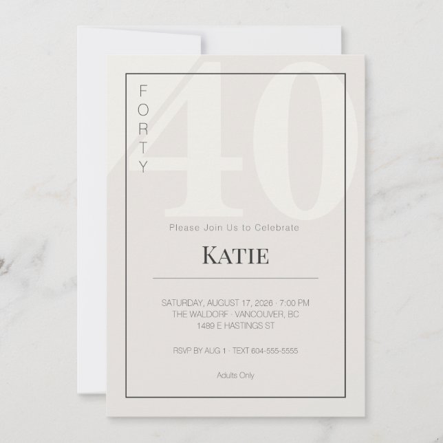 Minimalist 40th Milestone Birthday Celebration Invitation (Front)