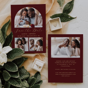 Minimalist 4-Photo Arch Burgundy Gold Save The Date