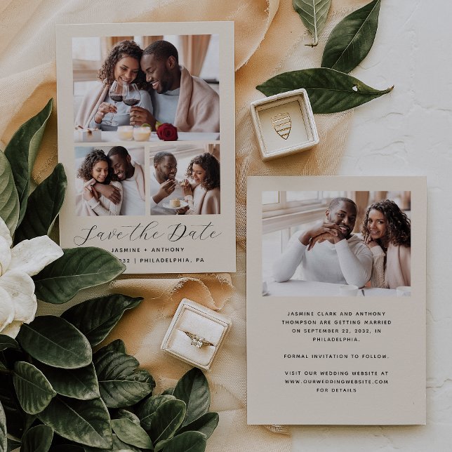 Minimalist 4-Photo Beige Save The Date (Creator Uploaded)