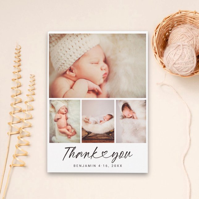 Minimalist 4 Photo Collage Baby Shower Thank You Card (Creator Uploaded)