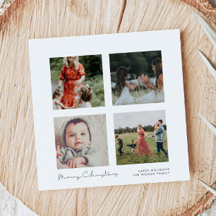 Minimalist 4 photo Collage Square Merry Christmas Holiday Card