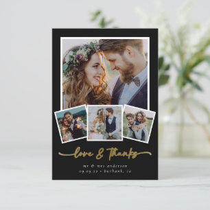 Minimalist 4 Photo Love & Thanks Wedding Thank You Card