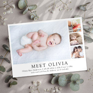 Minimalist 4 Photo Meet Baby Birth Announcement