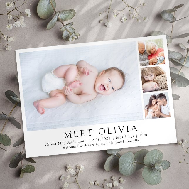 Minimalist 4 Photo Meet Baby Birth Announcement (Creator Uploaded)