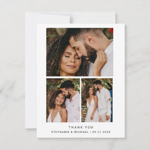Minimalist 4 Photo Modern Script Wedding Thank You Card