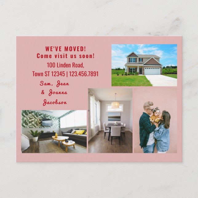 Minimalist 4 Photos We Moved Moving Announcement Postcard (Front)