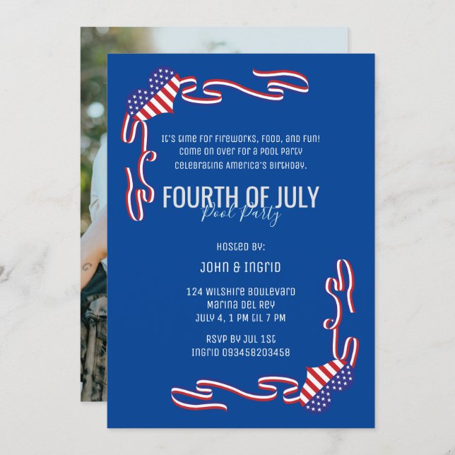 Minimalist 4th of July Pool Party Invitation (Front/Back)