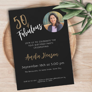 Minimalist 50 and Fabulous Photo 50th Birthday Invitation