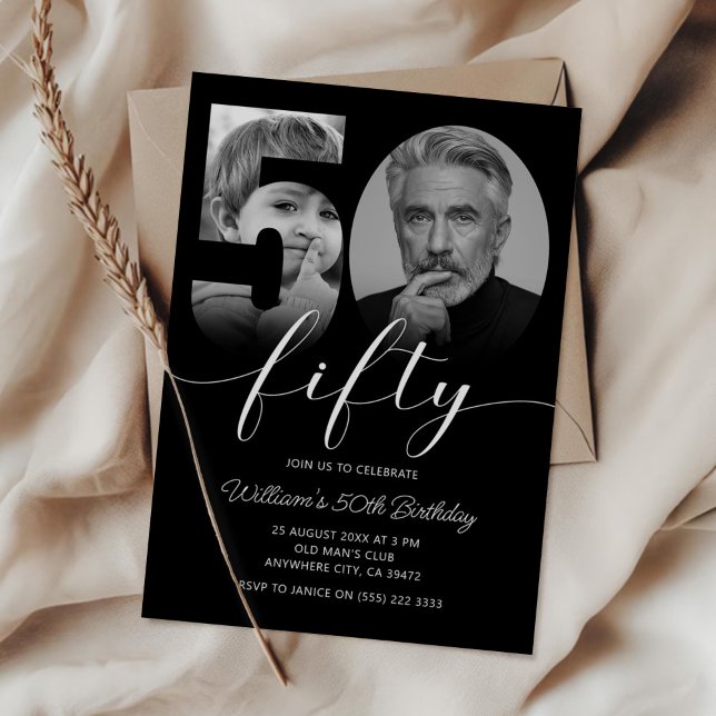 Minimalist 50th Birthday Fifty Photo Invitation (Creator Uploaded)
