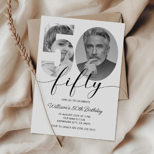 Minimalist 50th Birthday Fifty Photo Invitation