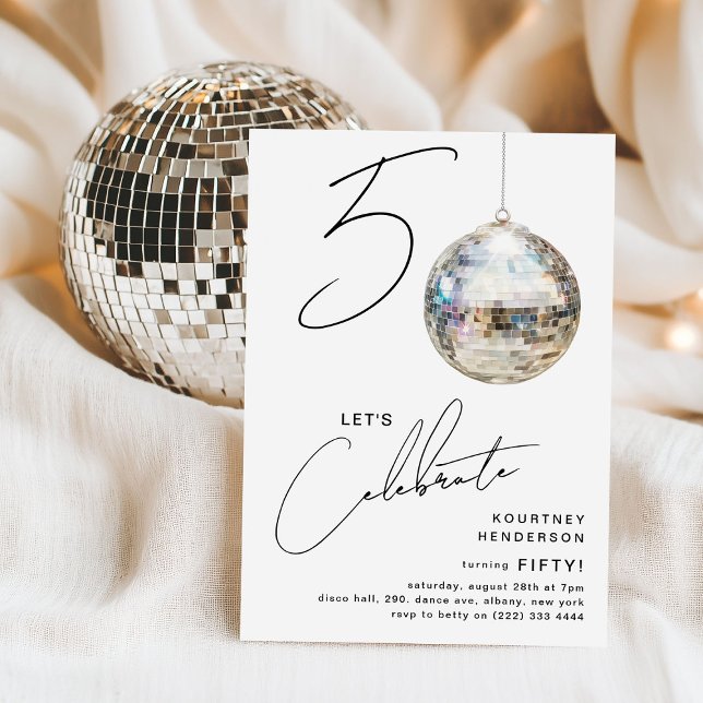 Minimalist 50th Disco Ball Birthday Party Invitation (Creator Uploaded)