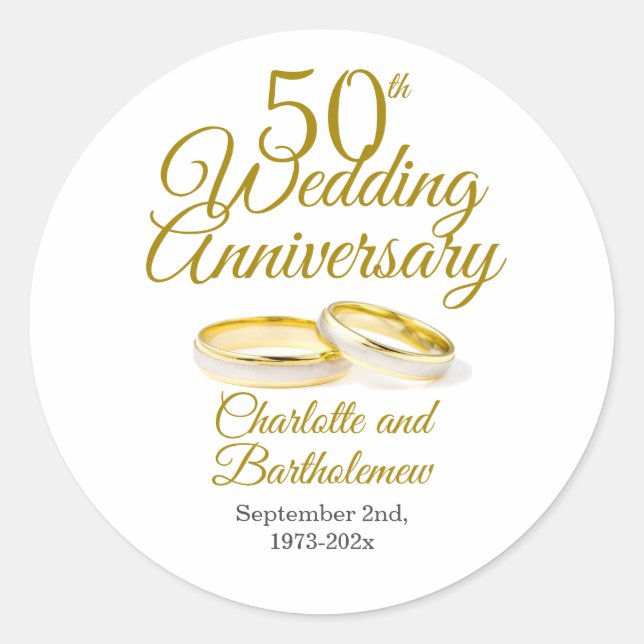 Minimalist 50th Wedding Anniversary Party Classic Round Sticker (Front)