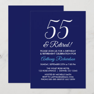 Minimalist 55 and Retired Dark Purple Retirement Invitation