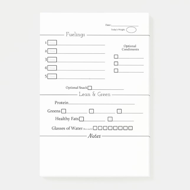 Minimalist 5 and 1 Food Tracker Post-it Notes (Front)