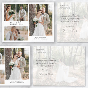 Minimalist 5 Photo Calligraphy Wedding Thank You Postcard