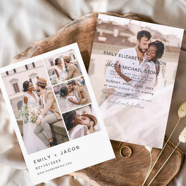 Minimalist 5 Photo Modern Elegant Wedding Invitation (Creator Uploaded)