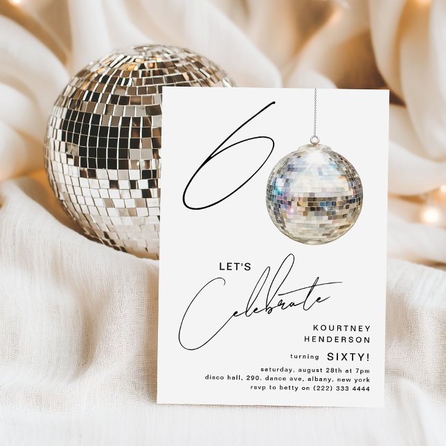 Minimalist 60th Disco Ball Birthday Party Invitation (Creator Uploaded)