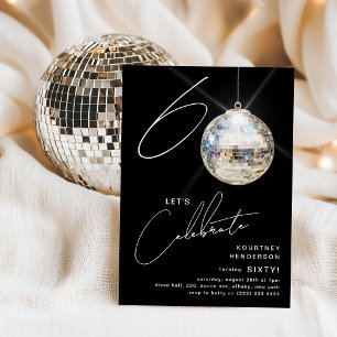 Minimalist 60th Disco Ball Birthday Party Invitation