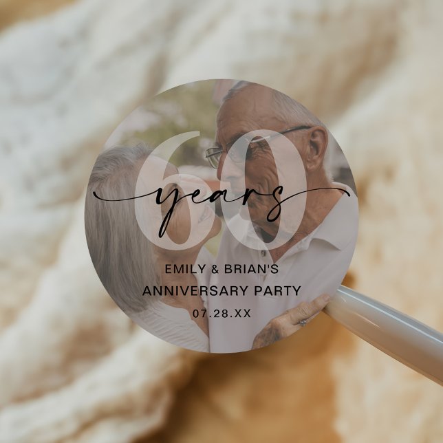 Minimalist 60th Wedding Anniversary Photo Classic Round Sticker (Creator Uploaded)