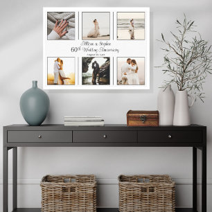 Minimalist 6 Photo 60th Wedding Anniversary Canvas Print