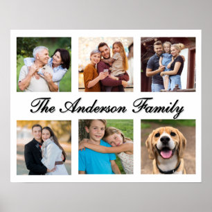Minimalist 6 Photo Custom Family Name Collage Poster