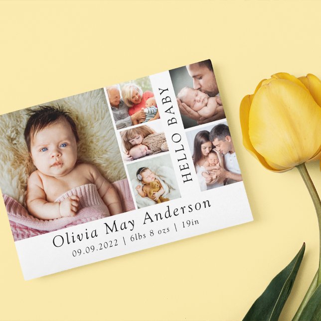 Minimalist 6 Photo Hello Baby Thank You Card (Creator Uploaded)