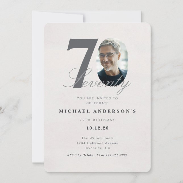 Minimalist 70th Year Birthday Invitation (Front)
